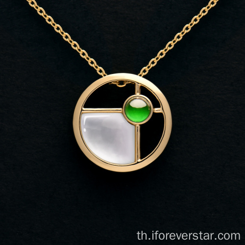 18K Gold White Shell Green Jadeite จี้จี้